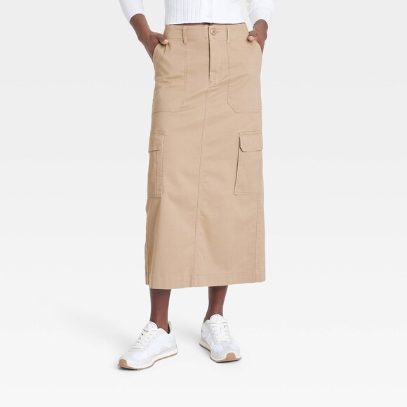 Cargo Midi Skirt - Tan 2 - Picture 1 of 9